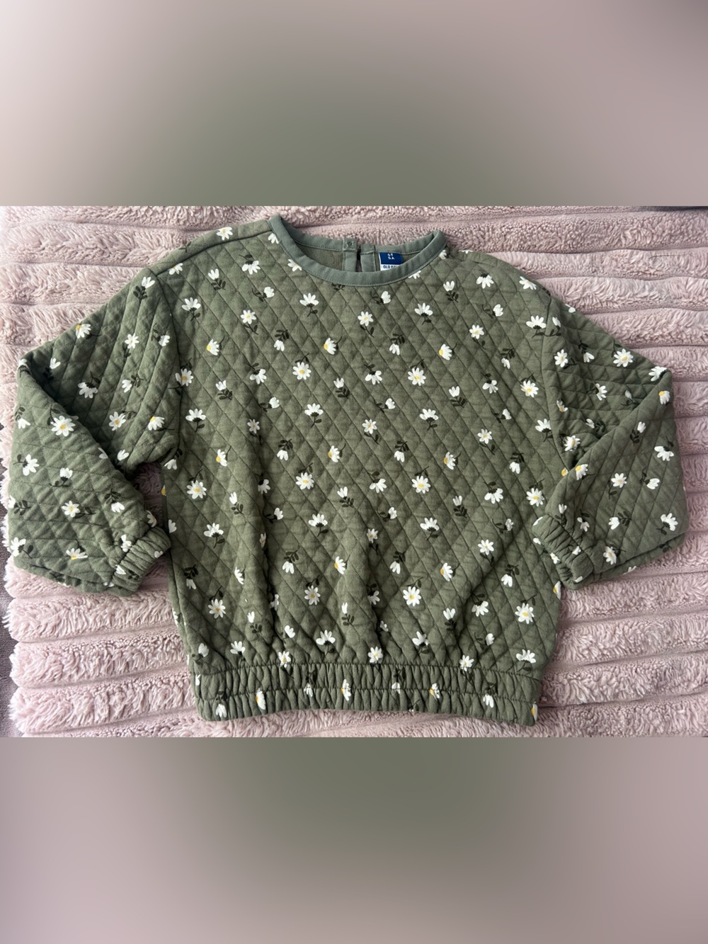Toddler Girls Quilted Olive Green Quilted Daisy Sweatshirt